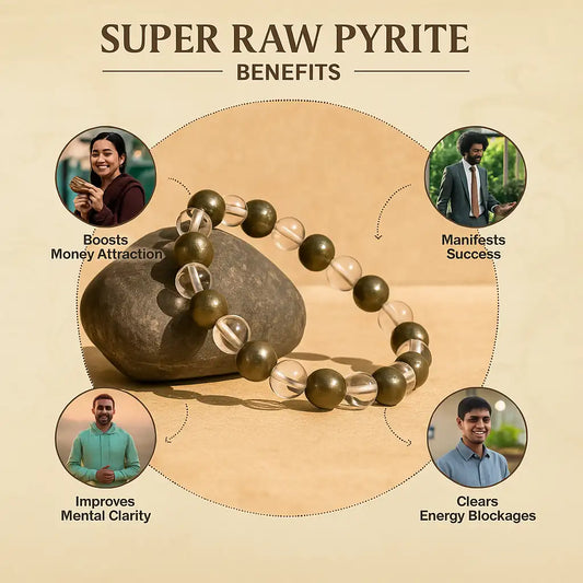 Raw Pyrite for attracting money with Clear Quartz Bracelet
