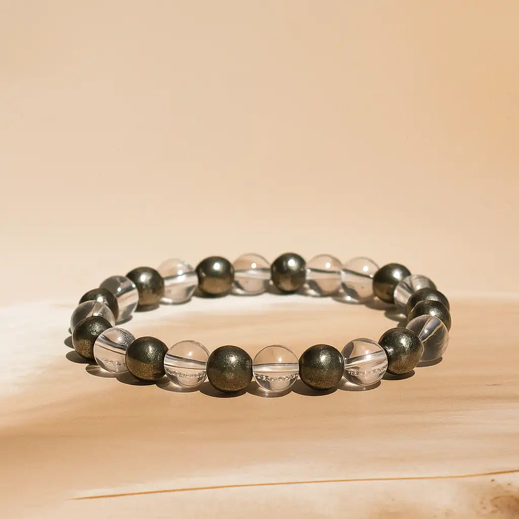 Raw Pyrite for attracting money with Clear Quartz Bracelet