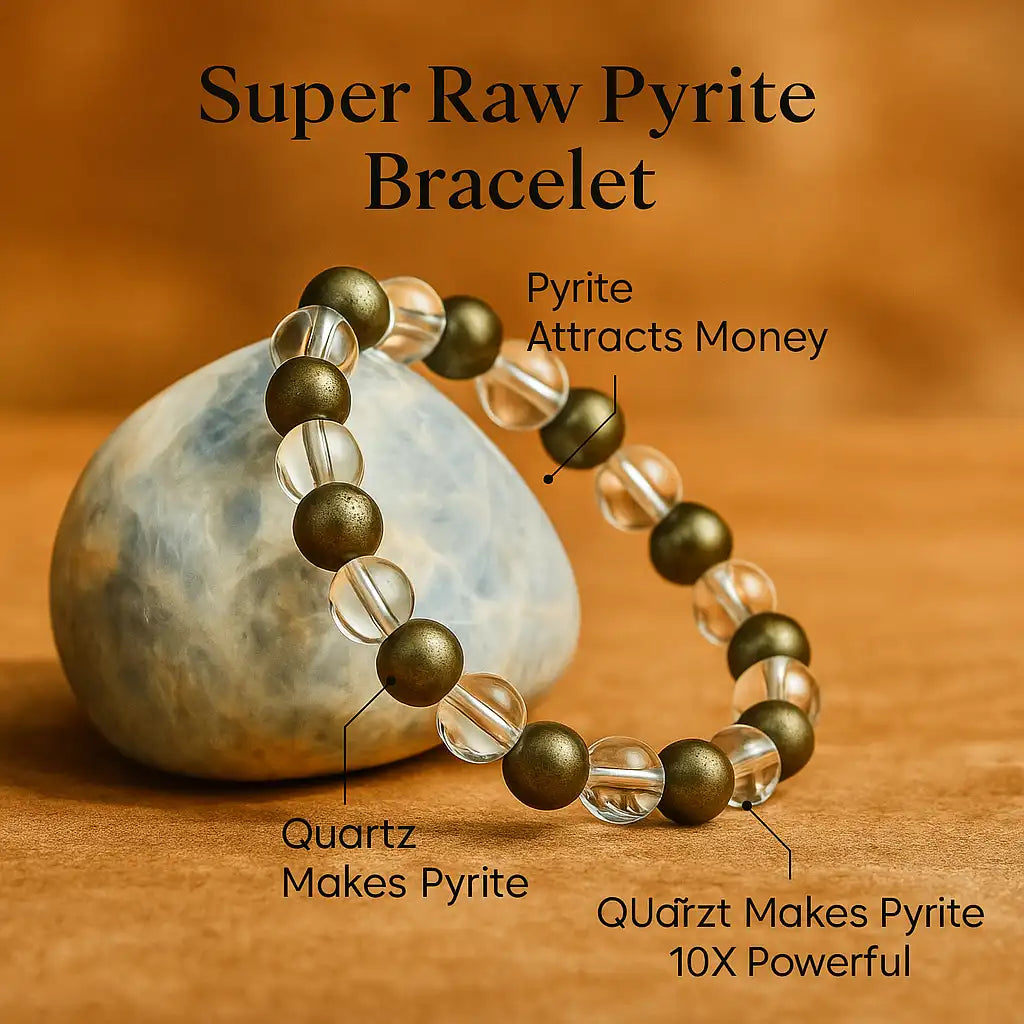 Raw Pyrite for attracting money with Clear Quartz Bracelet