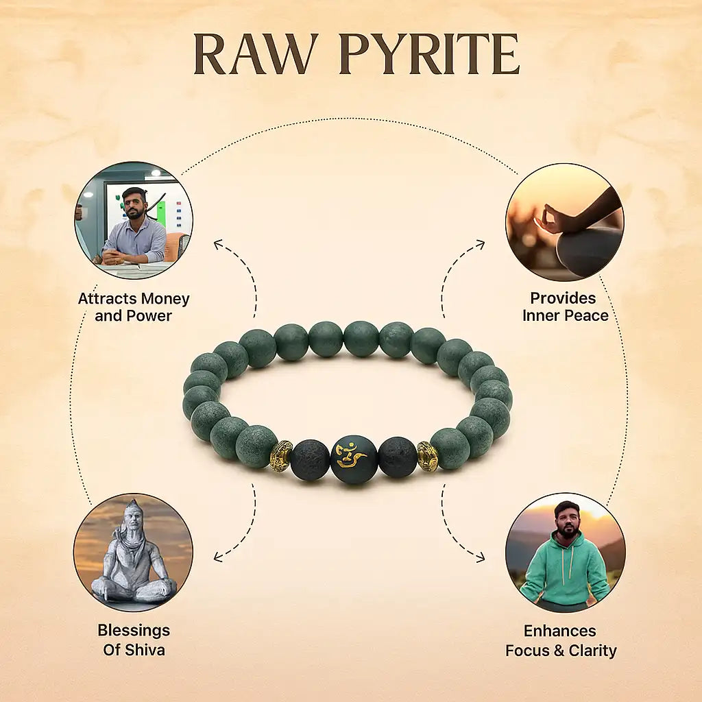 Raw Pyrite Bracelet with Om Bead