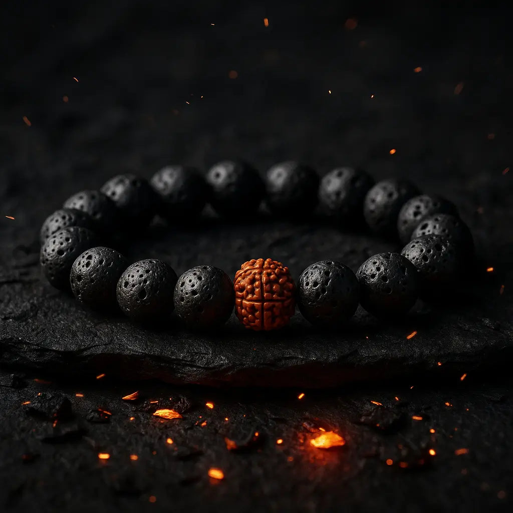 Rudraksha With Lava Stone Bracelet