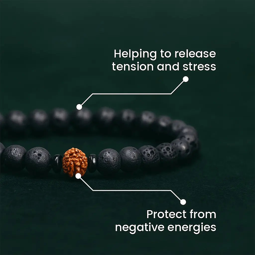 Rudraksha With Lava Stone Bracelet