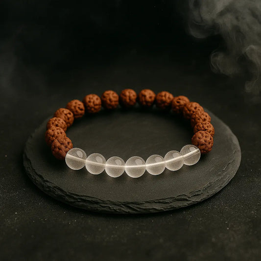 Rudraksha Bracelet With White Crystals