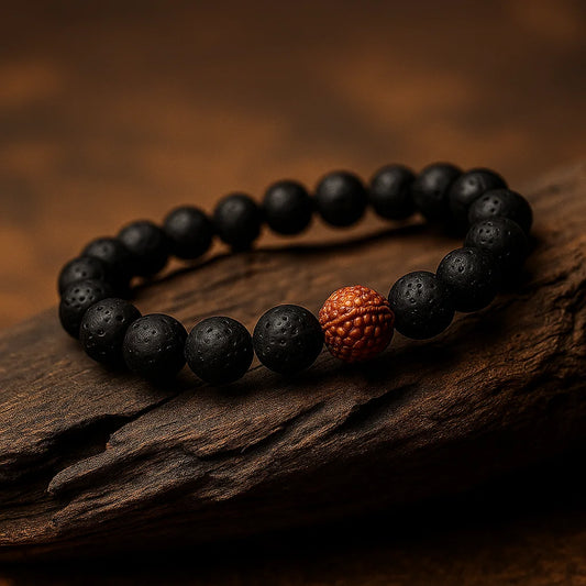 Rudraksha With Lava Stone Bracelet