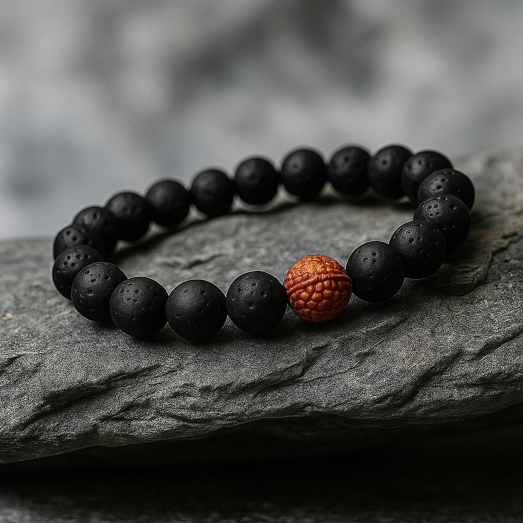 Rudraksha With Lava Stone Bracelet