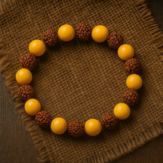 Yellow Aventurine Bracelet with 5 Mukhi Rudraksha