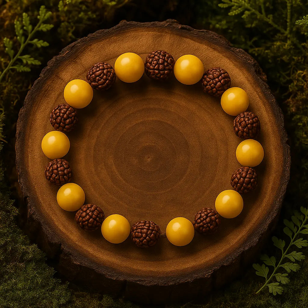 Yellow Aventurine Bracelet with 5 Mukhi Rudraksha