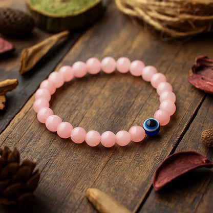 Love and Relationship Protect: Rose Quartz with Evil Eye Bracelet