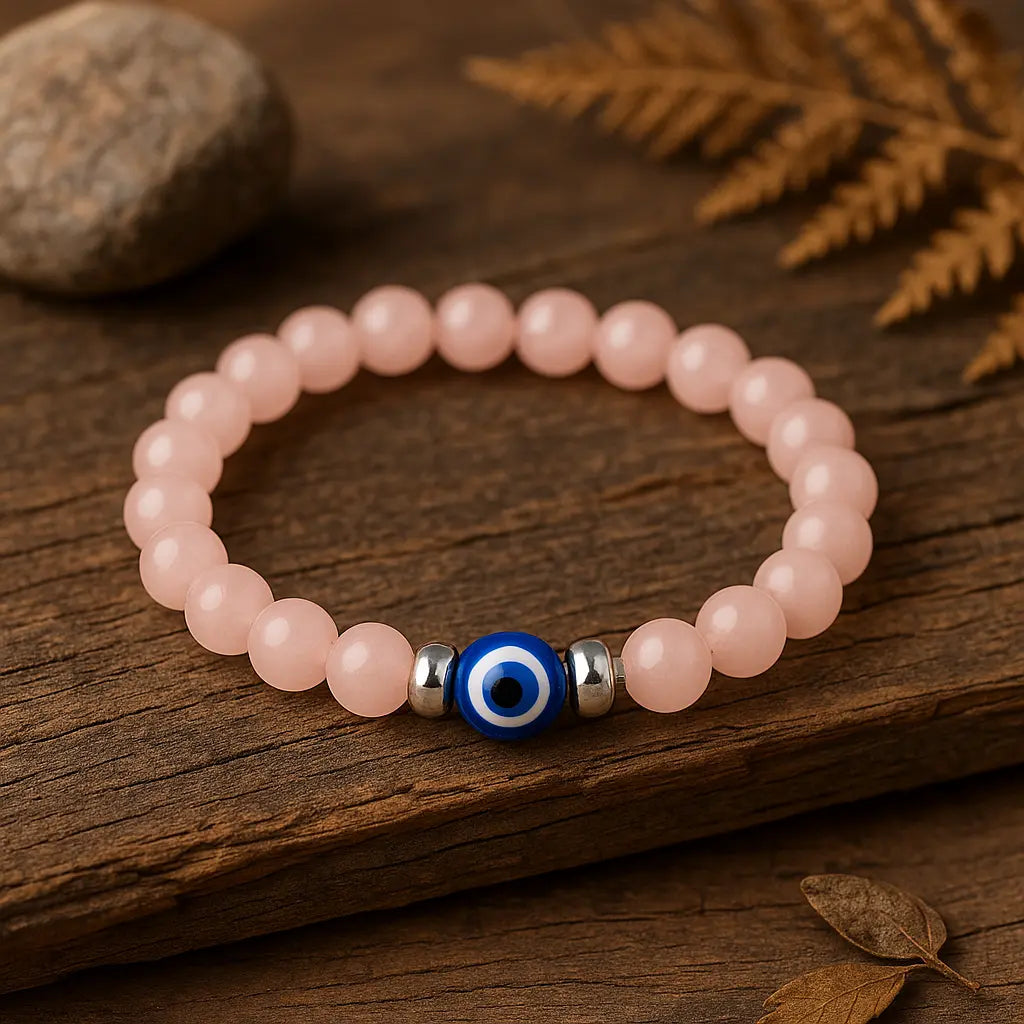 Love and Relationship Protect: Rose Quartz with Evil Eye Bracelet