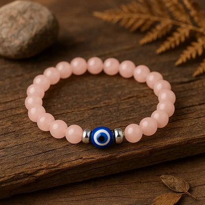 Love and Relationship Protect: Rose Quartz with Evil Eye Bracelet