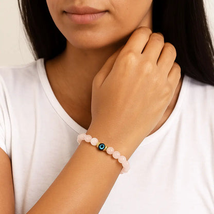 Love and Relationship Protect: Rose Quartz with Evil Eye Bracelet