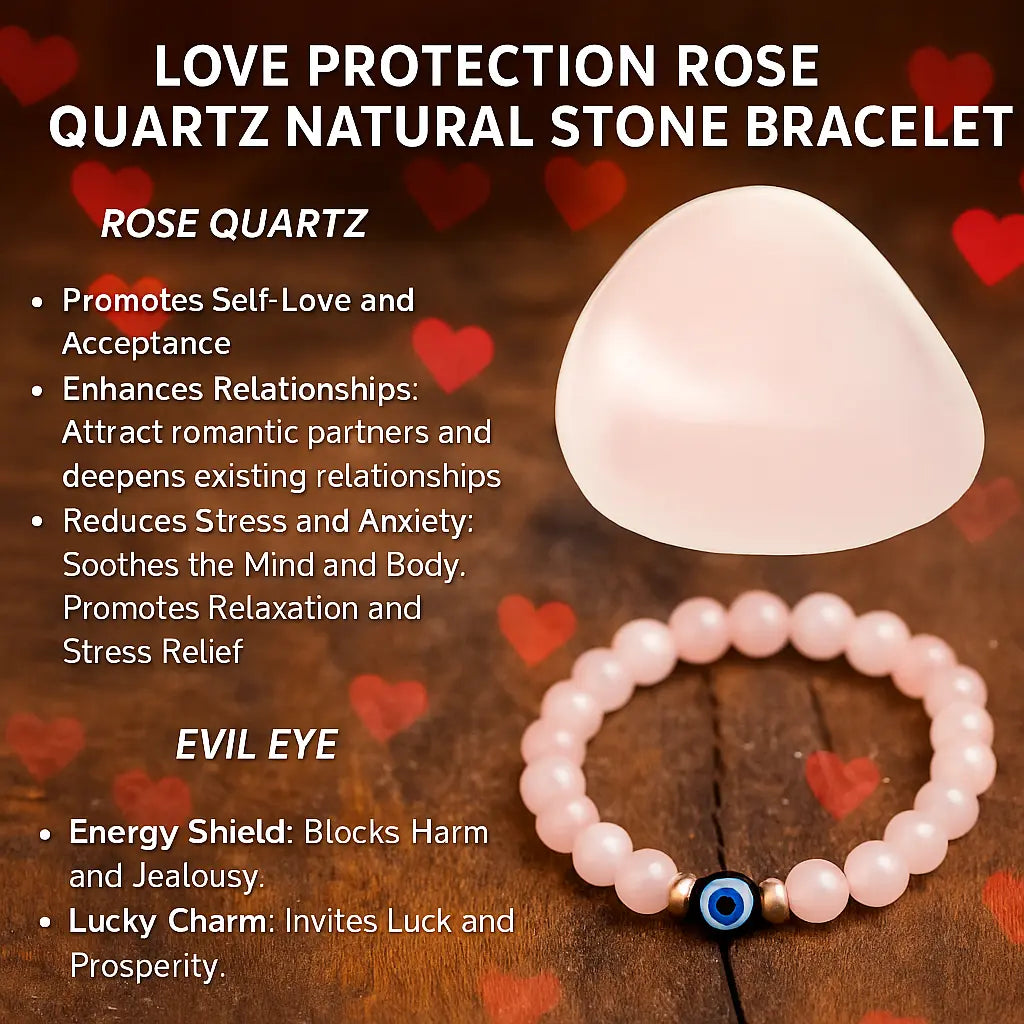 Love and Relationship Protect: Rose Quartz with Evil Eye Bracelet