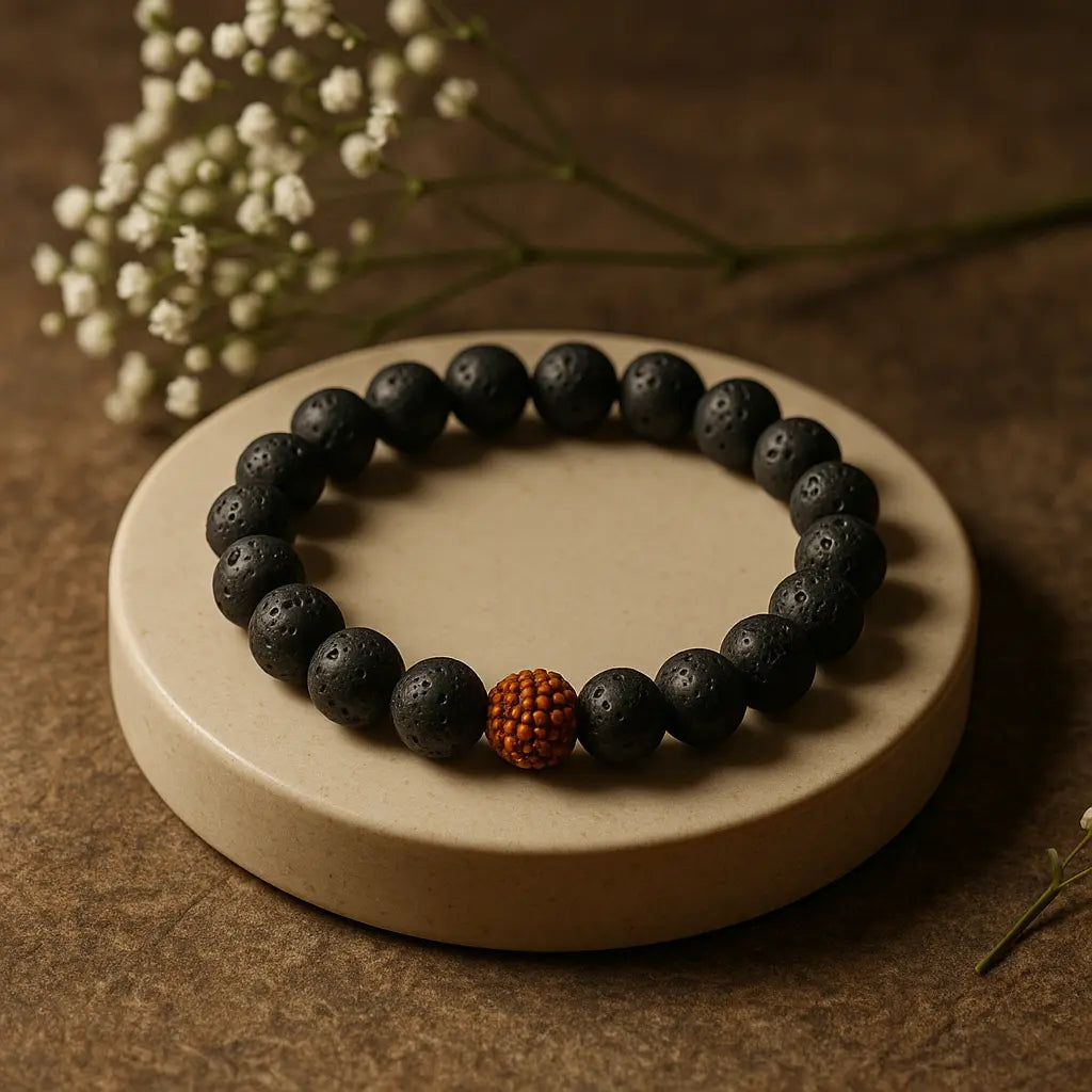 Rudraksha With Lava Stone Bracelet