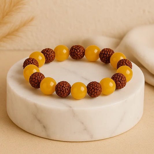 Yellow Aventurine Bracelet with 5 Mukhi Rudraksha
